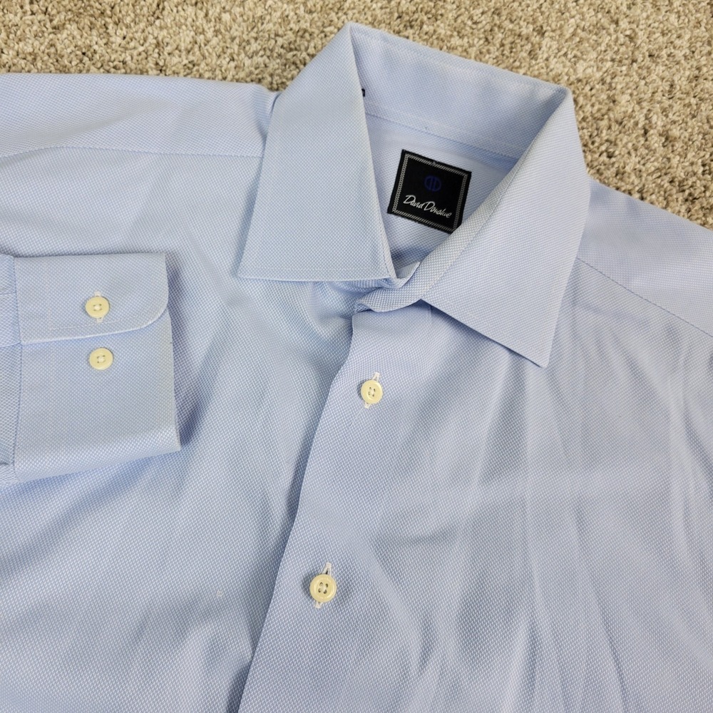 David Donahue Mens 16.5-32/33 Blue Button Up Long‎ Sleeve